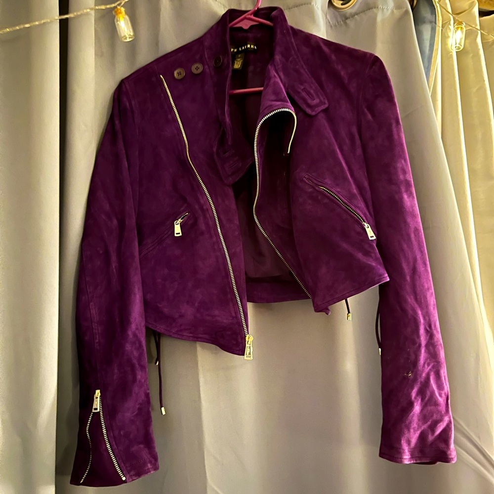 Ralph Lauren gorgeous purple suede jacket silk lining 100% authentic size 6
